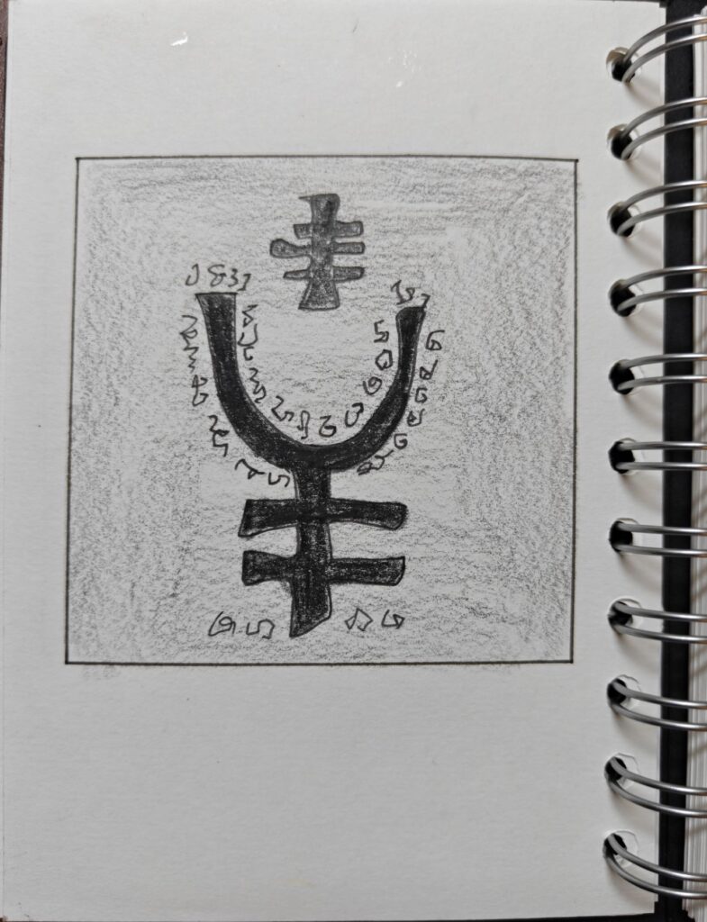 A dark graphite composition inspired by Ancient Runes studied at Hogwarts. Bold geometric forms combine with hand-drawn magical symbols to evoke forgotten spells and ancient wizarding knowledge.